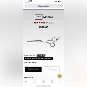 USED Hattori Hanzo hair cutting shears. HH-4 6”. (right)